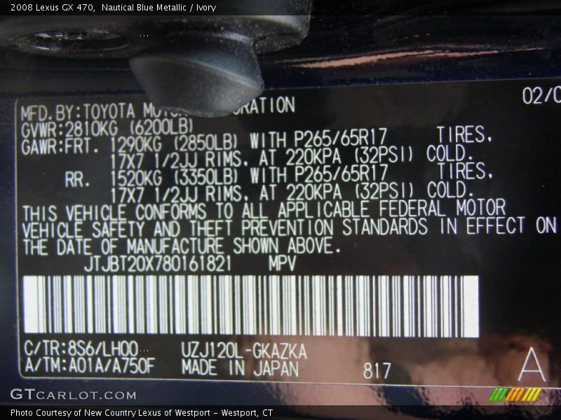 2008 GX 470 Nautical Blue Metallic Color Code 8S6