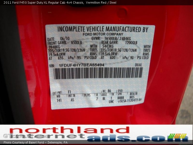 Vermillion Red / Steel 2011 Ford F450 Super Duty XL Regular Cab 4x4 Chassis