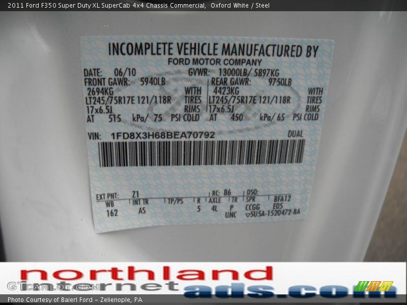 Oxford White / Steel 2011 Ford F350 Super Duty XL SuperCab 4x4 Chassis Commercial