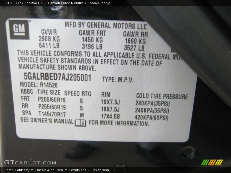 Carbon Black Metallic / Ebony/Ebony 2010 Buick Enclave CXL