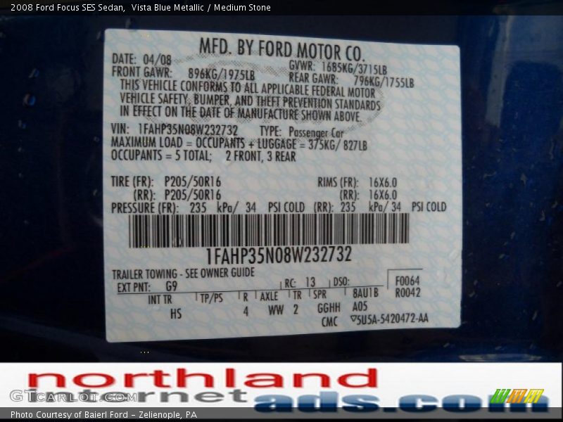 Vista Blue Metallic / Medium Stone 2008 Ford Focus SES Sedan
