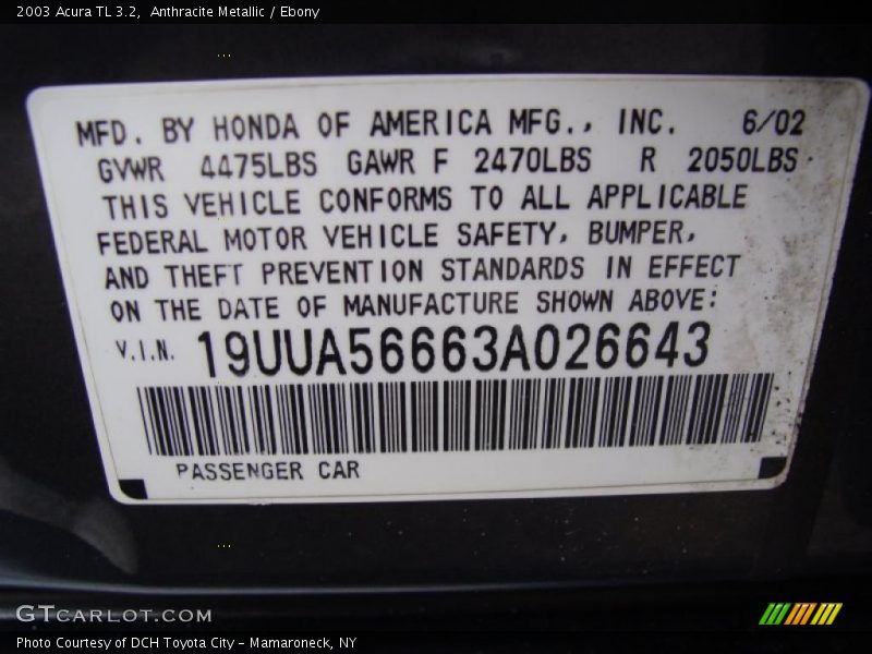 Info Tag of 2003 TL 3.2