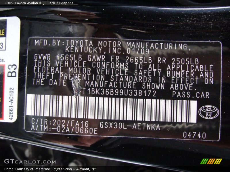 Black / Graphite 2009 Toyota Avalon XL