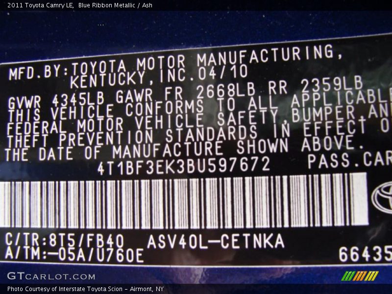 Blue Ribbon Metallic / Ash 2011 Toyota Camry LE