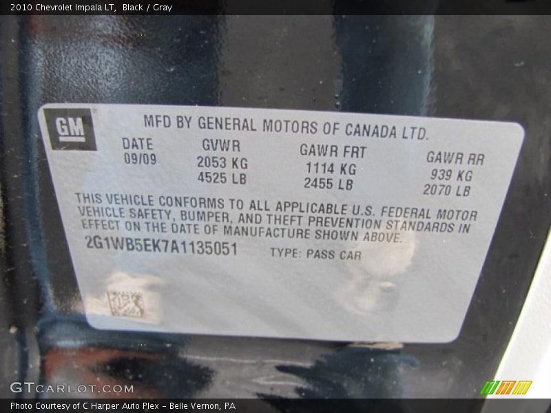 Black / Gray 2010 Chevrolet Impala LT