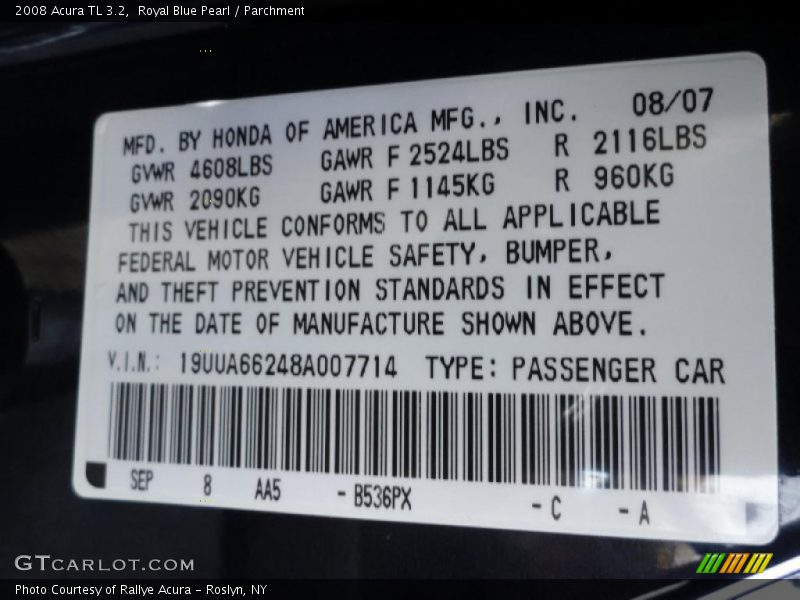 Royal Blue Pearl / Parchment 2008 Acura TL 3.2
