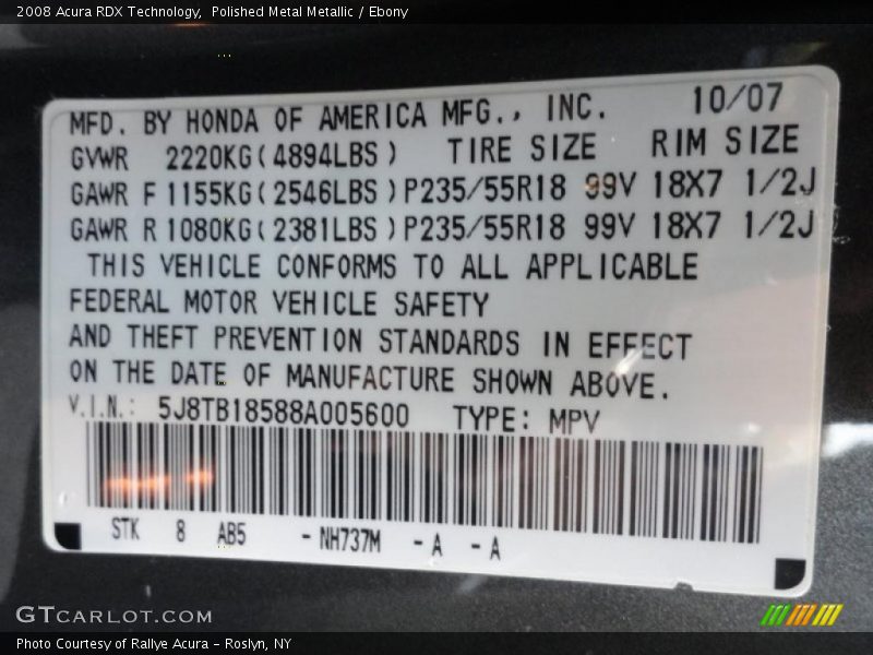 Polished Metal Metallic / Ebony 2008 Acura RDX Technology