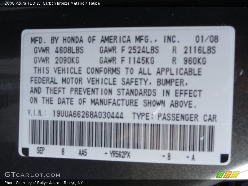 Carbon Bronze Metallic / Taupe 2008 Acura TL 3.2