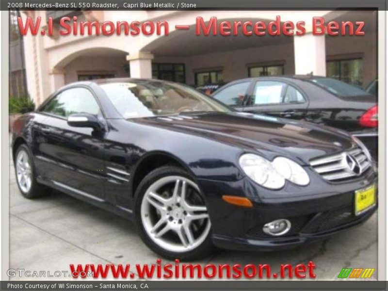 Capri Blue Metallic / Stone 2008 Mercedes-Benz SL 550 Roadster