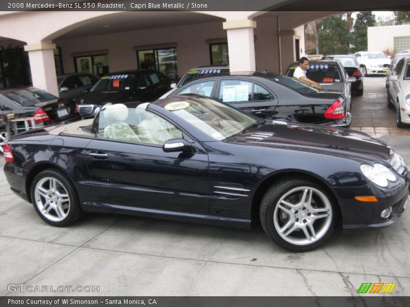 Capri Blue Metallic / Stone 2008 Mercedes-Benz SL 550 Roadster