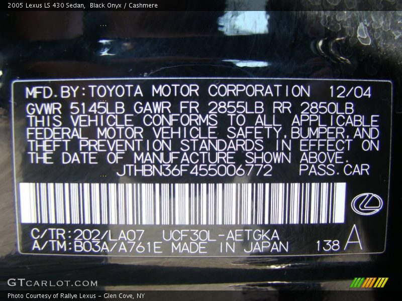 Black Onyx / Cashmere 2005 Lexus LS 430 Sedan