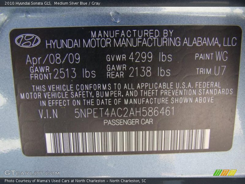 Medium Silver Blue / Gray 2010 Hyundai Sonata GLS