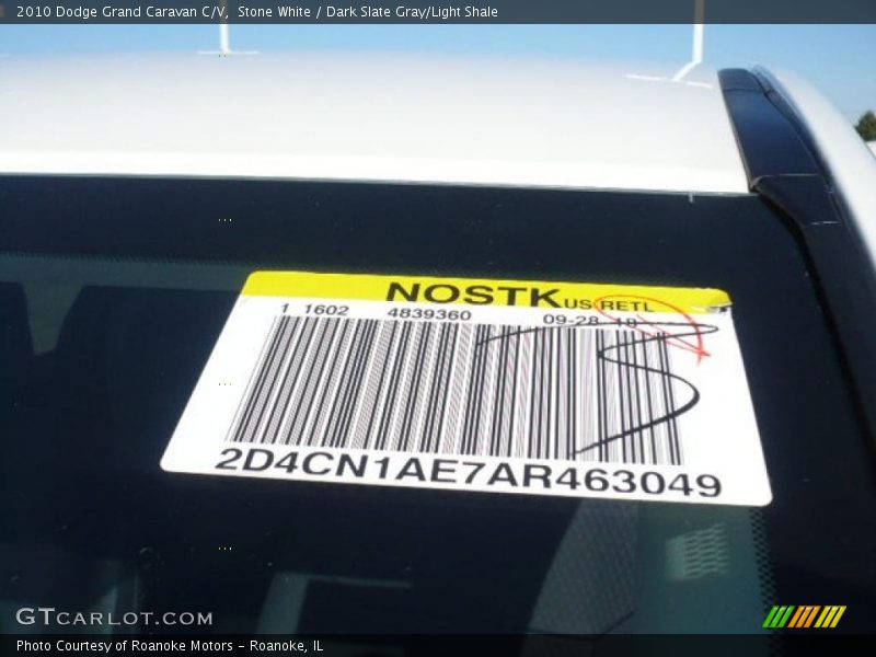 Stone White / Dark Slate Gray/Light Shale 2010 Dodge Grand Caravan C/V