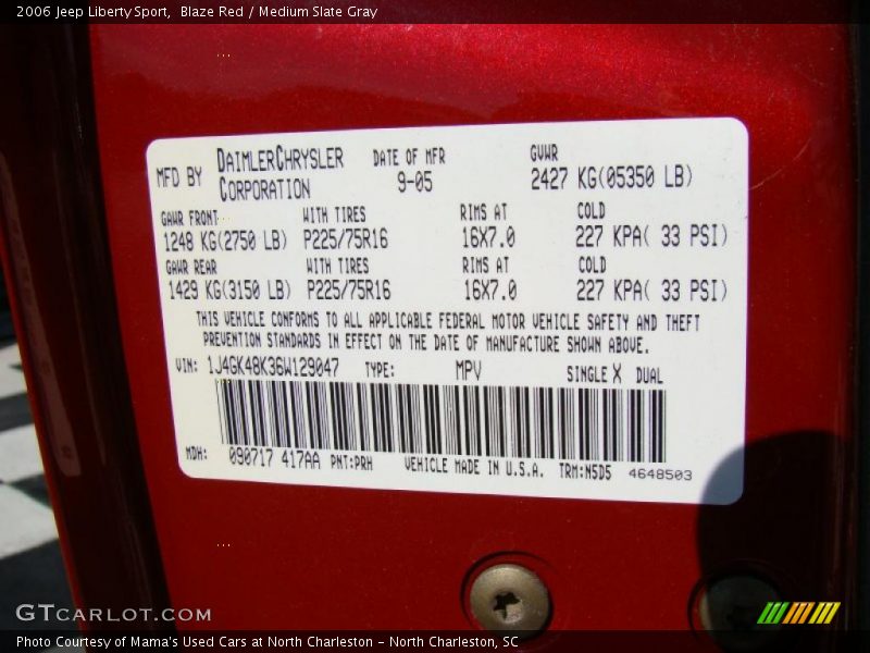 Blaze Red / Medium Slate Gray 2006 Jeep Liberty Sport