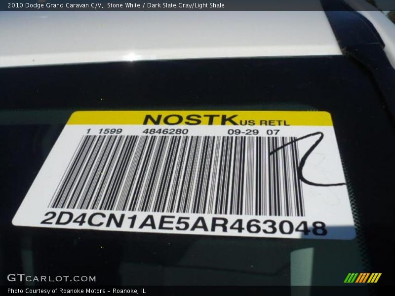 Stone White / Dark Slate Gray/Light Shale 2010 Dodge Grand Caravan C/V