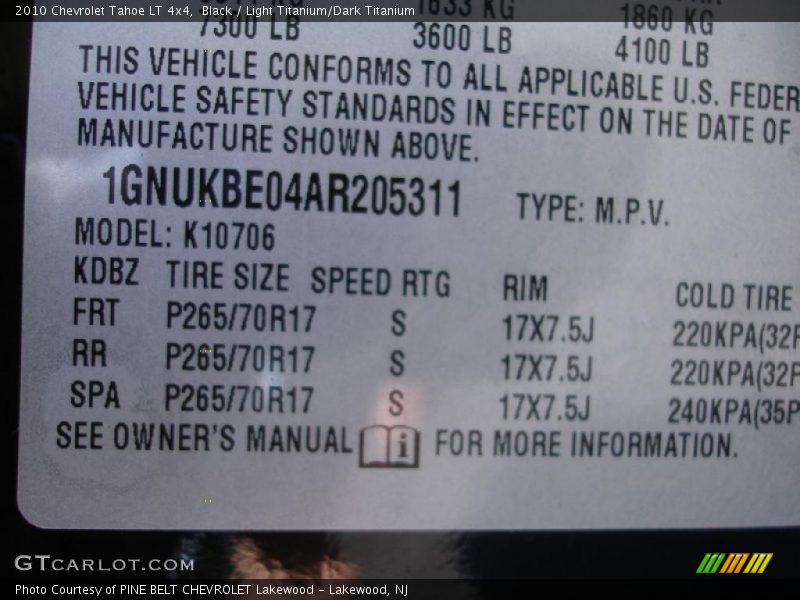 Black / Light Titanium/Dark Titanium 2010 Chevrolet Tahoe LT 4x4