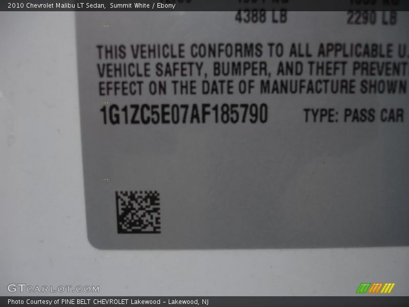 Summit White / Ebony 2010 Chevrolet Malibu LT Sedan