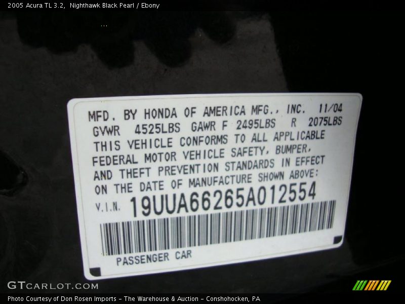 Nighthawk Black Pearl / Ebony 2005 Acura TL 3.2