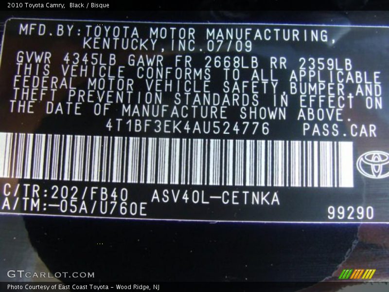 Black / Bisque 2010 Toyota Camry