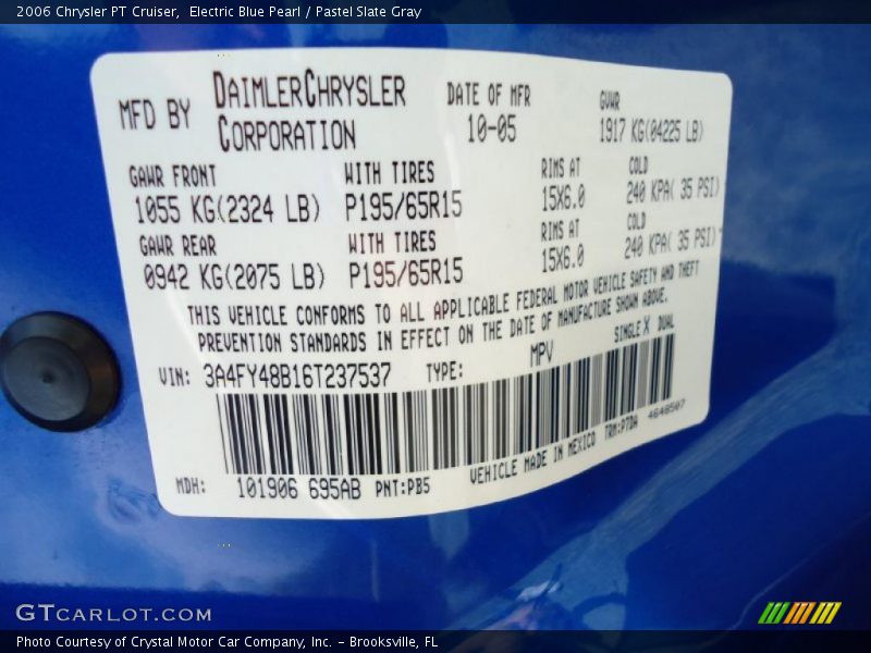 Electric Blue Pearl / Pastel Slate Gray 2006 Chrysler PT Cruiser