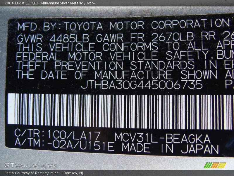 Millennium Silver Metallic / Ivory 2004 Lexus ES 330