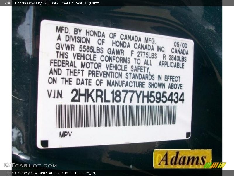 Dark Emerald Pearl / Quartz 2000 Honda Odyssey EX