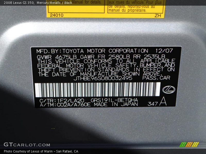 2008 GS 350 Mercury Metallic Color Code 1F2