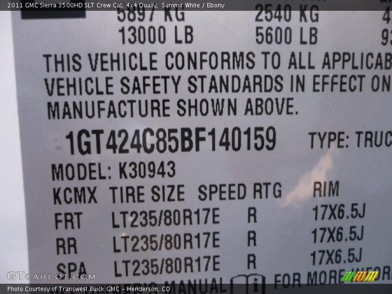 Summit White / Ebony 2011 GMC Sierra 3500HD SLT Crew Cab 4x4 Dually