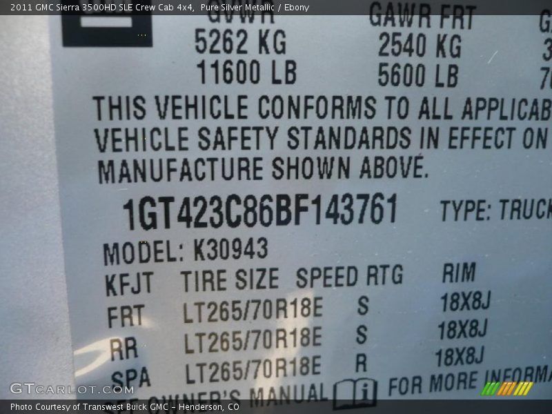 Pure Silver Metallic / Ebony 2011 GMC Sierra 3500HD SLE Crew Cab 4x4
