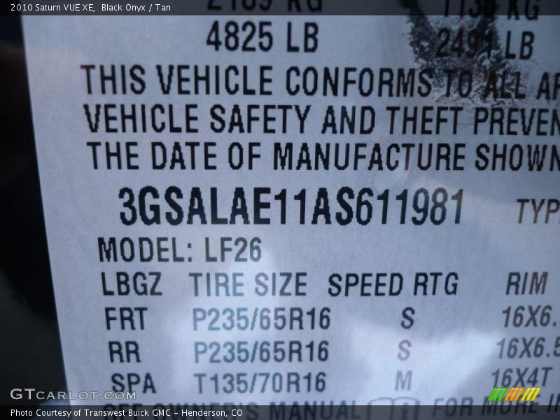 Black Onyx / Tan 2010 Saturn VUE XE