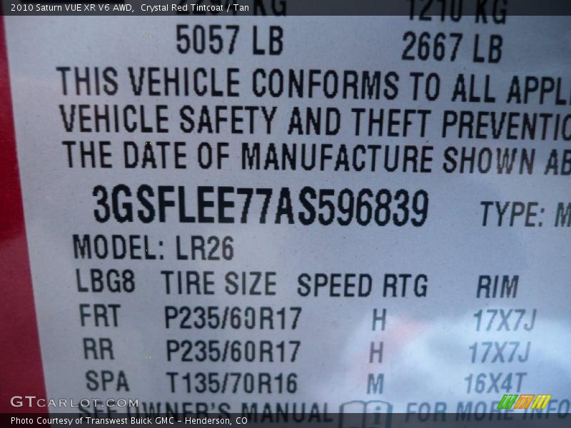 Crystal Red Tintcoat / Tan 2010 Saturn VUE XR V6 AWD