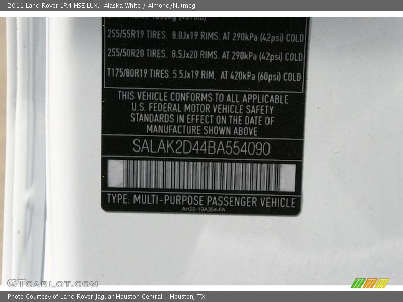 Info Tag of 2011 LR4 HSE LUX