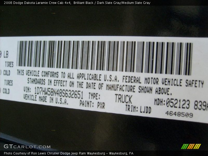 Brilliant Black / Dark Slate Gray/Medium Slate Gray 2008 Dodge Dakota Laramie Crew Cab 4x4