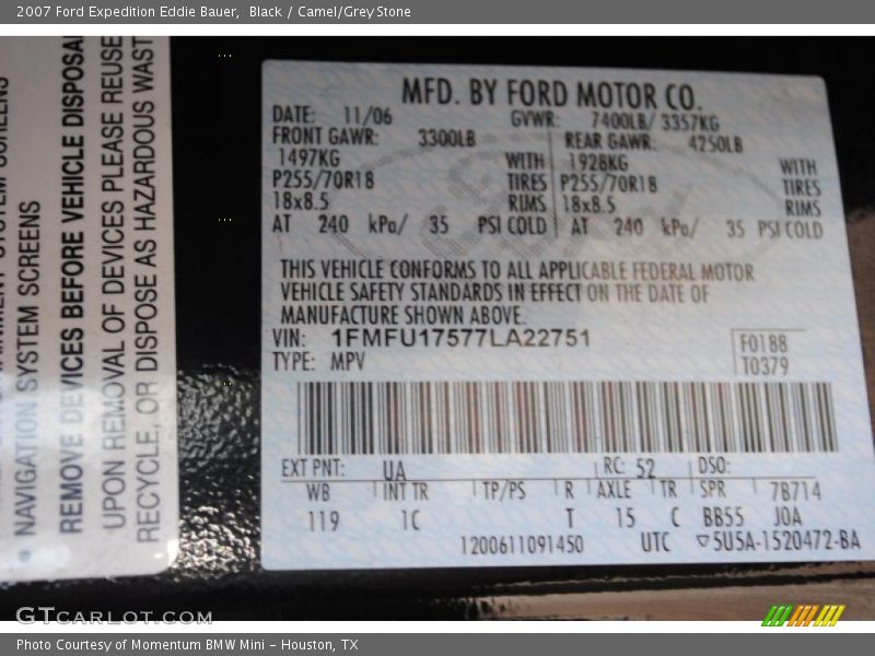 Black / Camel/Grey Stone 2007 Ford Expedition Eddie Bauer