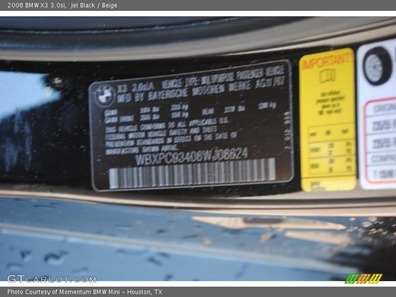 Jet Black / Beige 2008 BMW X3 3.0si