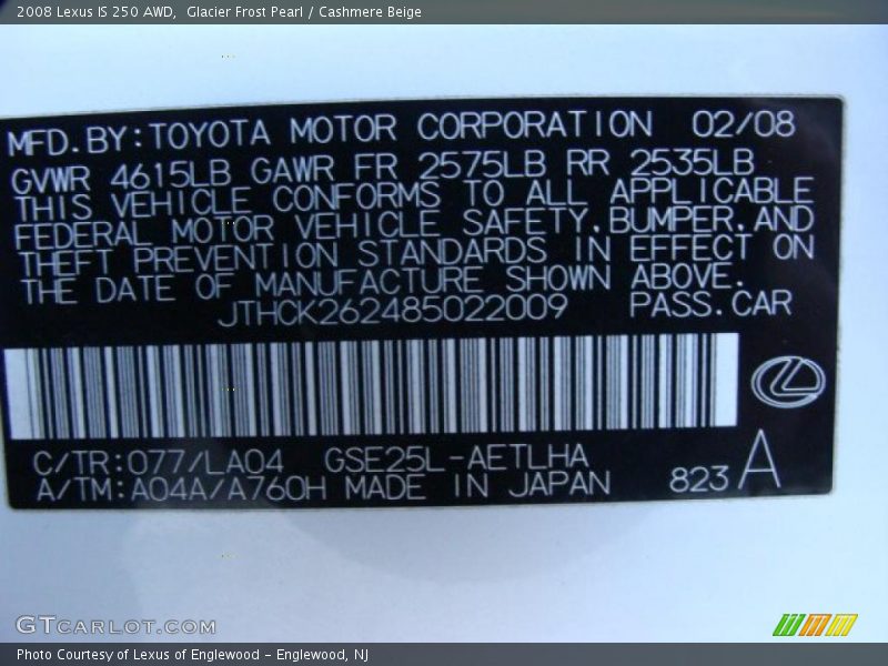 Glacier Frost Pearl / Cashmere Beige 2008 Lexus IS 250 AWD