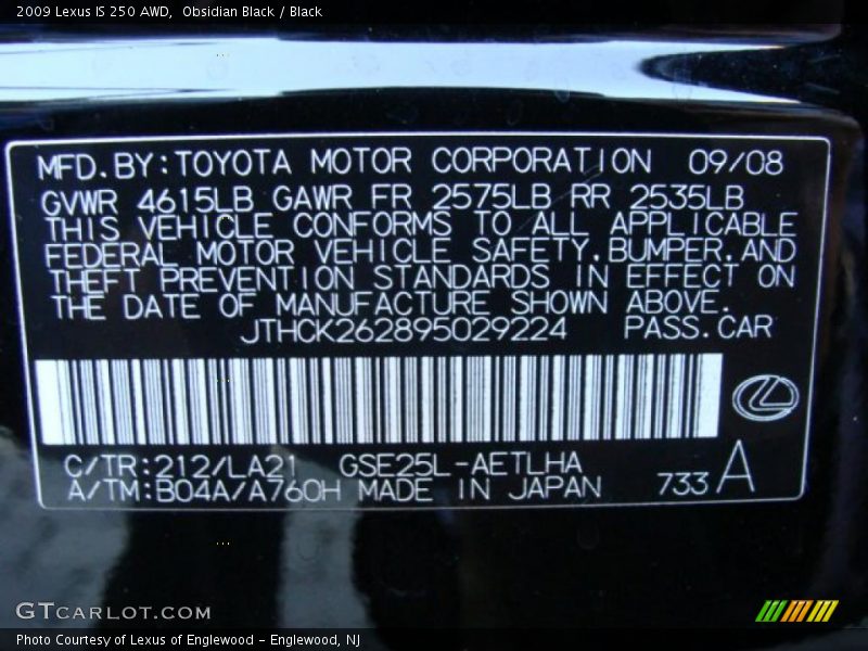 Obsidian Black / Black 2009 Lexus IS 250 AWD