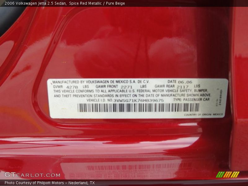 Spice Red Metallic / Pure Beige 2006 Volkswagen Jetta 2.5 Sedan