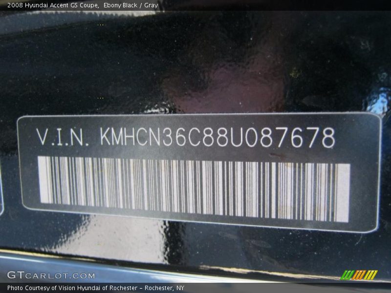 Info Tag of 2008 Accent GS Coupe