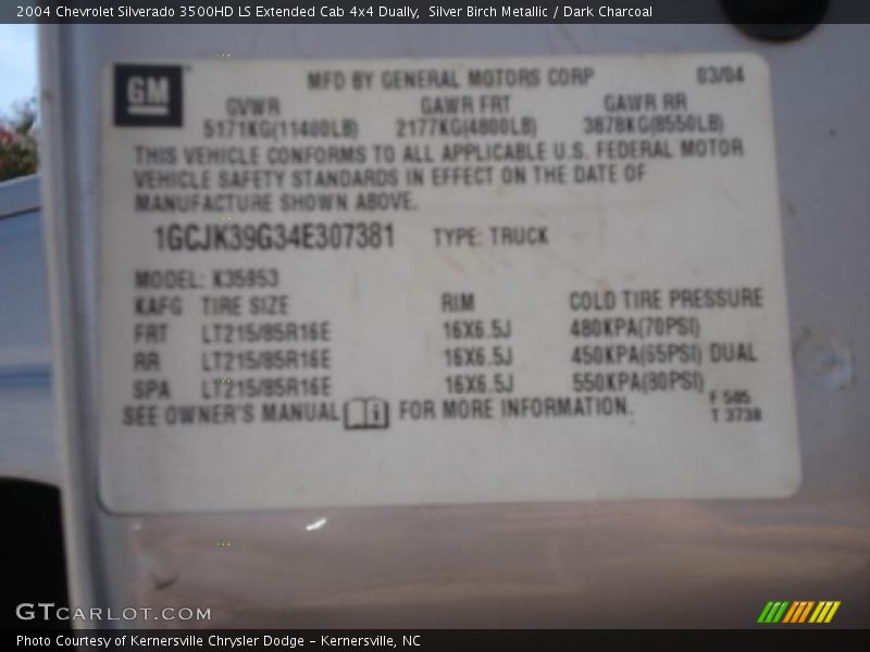 Silver Birch Metallic / Dark Charcoal 2004 Chevrolet Silverado 3500HD LS Extended Cab 4x4 Dually