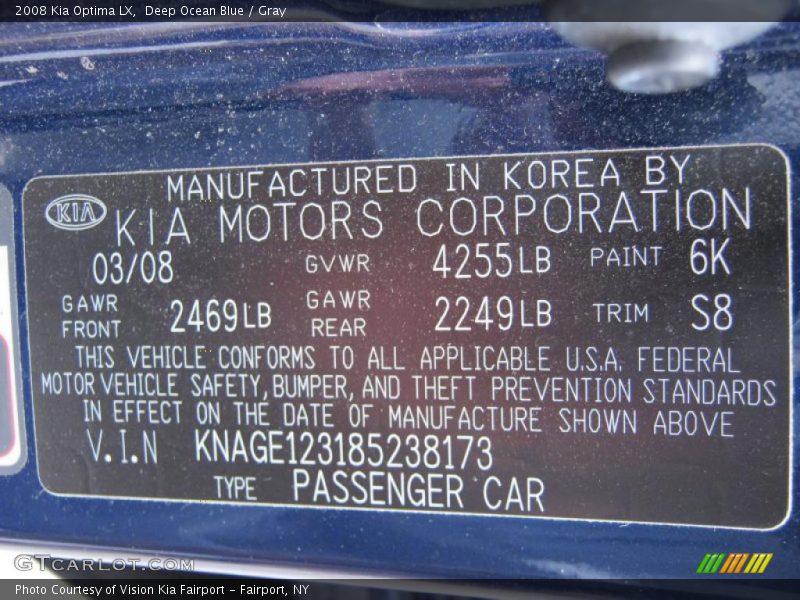 Deep Ocean Blue / Gray 2008 Kia Optima LX