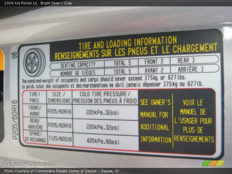 Bright Silver / Gray 2009 Kia Rondo LX