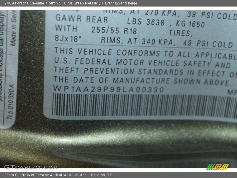 Olive Green Metallic / Havanna/Sand Beige 2009 Porsche Cayenne Tiptronic
