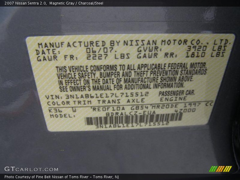 Magnetic Gray / Charcoal/Steel 2007 Nissan Sentra 2.0