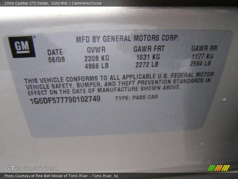 Gold Mist / Cashmere/Cocoa 2009 Cadillac CTS Sedan