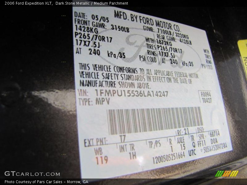 2006 Expedition XLT Dark Stone Metallic Color Code T7