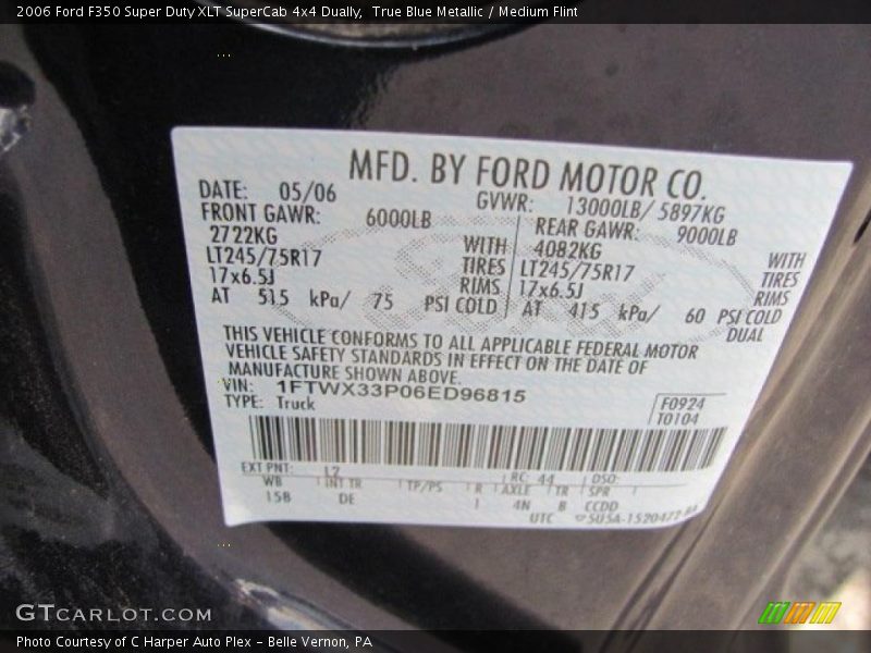 2006 F350 Super Duty XLT SuperCab 4x4 Dually True Blue Metallic Color Code L2