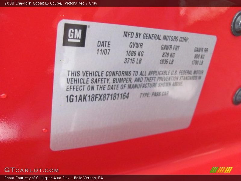 Victory Red / Gray 2008 Chevrolet Cobalt LS Coupe