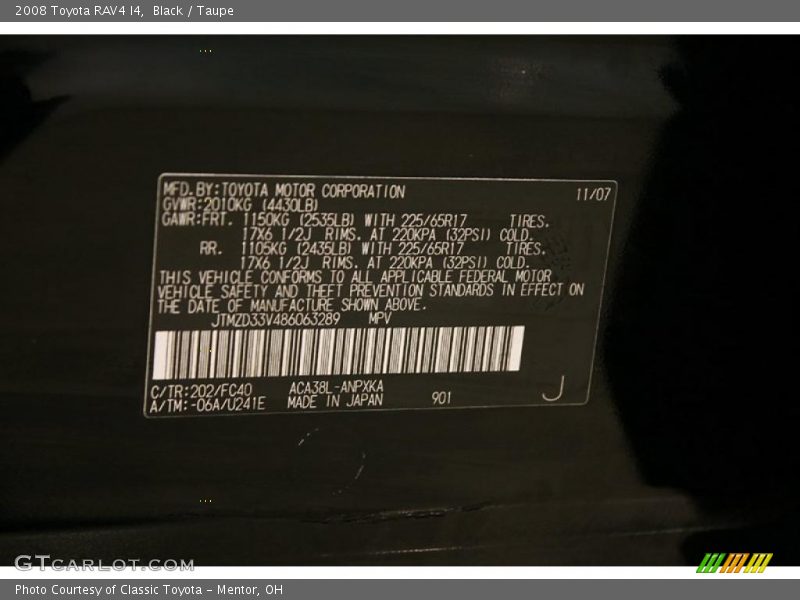Black / Taupe 2008 Toyota RAV4 I4