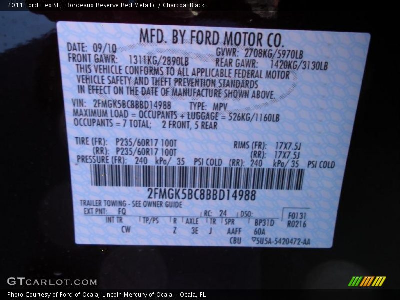 Info Tag of 2011 Flex SE